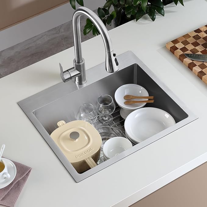 20 Inch Drop in Kitchen Bar Sink Brushed, TSIBOMU 304 Stainless Steel Single Bowl Topmount Kitchen Sink Basin with Grid, D20" x W16" x H9"