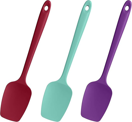 Heat Resistant Silicone Spoon Spatulas, Doosu 600°F High Temp Flexible Cooking Spoons Kitchen Spoonula Scratch-Proof for Mixing Stirring Scraping Serving Non-Stick Cookware (Set of 3, Multi-3)
