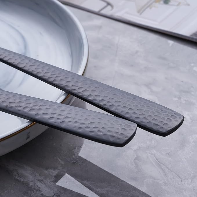 Matte Black Serving Fork, 9.5-inch Stainless Steel Large Serving Fork, Heavy Duty, Satin Finish, Set of 3