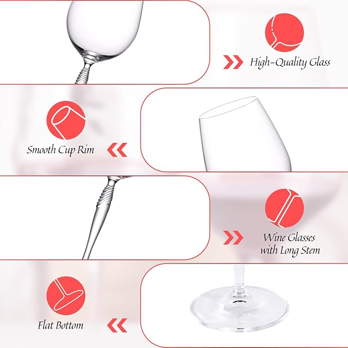 KAMMAK Wine Glasses Set of 2, 13.5 oz Hand Blown Crystal Bordeaux Wine Glasses, Thin Rim & Long Stem, Perfect for Red & White, Daily Use, Wedding Anniversary or Birthday Gift with Gift Box, Kaila