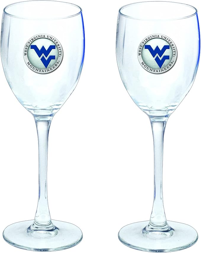 Heritage Pewter West Virginia Mountaineers Glass Goblets – Set of 2 | 12 OZ Goblet Wine Glasses | Expertly Crafted Pewter Glass