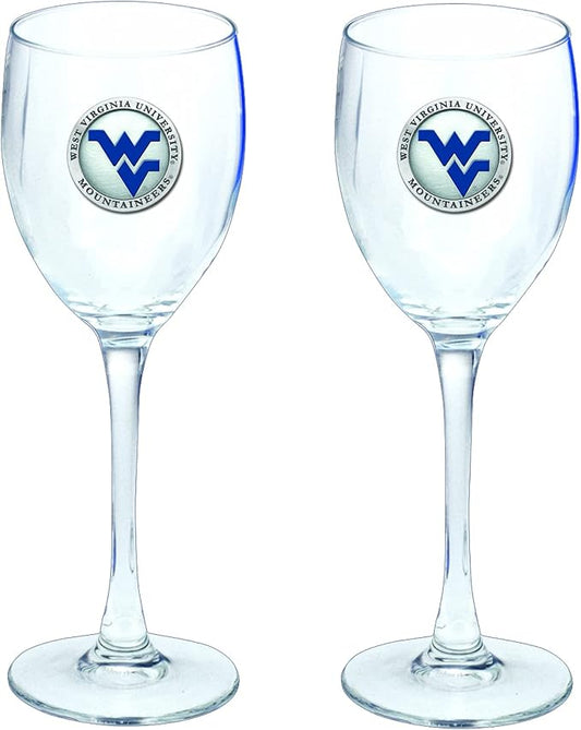 Heritage Pewter West Virginia Mountaineers Glass Goblets – Set of 2 | 12 OZ Goblet Wine Glasses | Expertly Crafted Pewter Glass