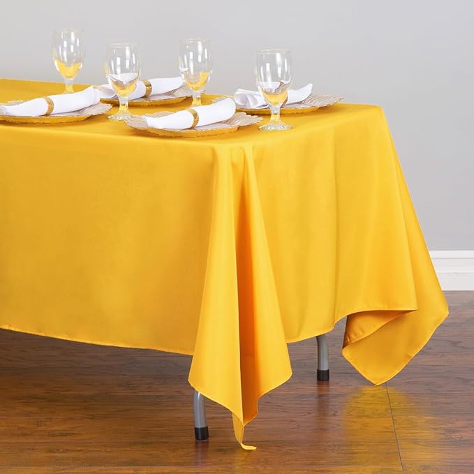 LTC LINENS 2 Pack Rectangular Tablecloths Gold 70 x 120 Inch for 6 or 8 ft Rectangle Banquet Tables with Half-Drop - Stain and Wrinkle Resistant Polyester Fabric Cloth Table Covers for Wedding, Party