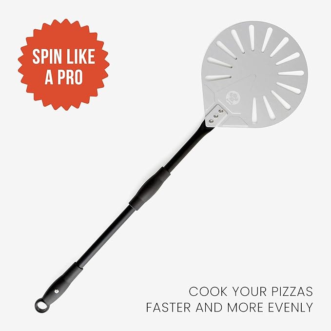 Chef Pomodoro Supreme Aluminum 9-Inch Turning Pizza Peel with Detachable Metal Handle for Easy Storage, 47-Inch Long, Gourmet Luxury Pizza Paddle for Baking Homemade Pizza Bread