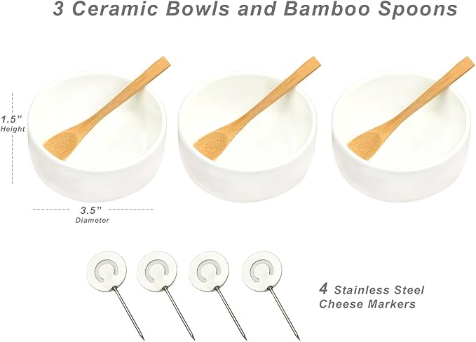 Picnic at Ascot Bamboo Cheese Board/Charcuterie Platter - Includes 3 Ceramic Bowls with Bamboo Spoons & Cheese Markers -13"x 13"- Designed and Quality Checked in the USA