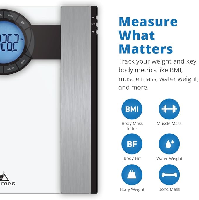 Greater Goods Weight Gurus Scale for Body Weight, Digital Bluetooth Scale for BMI, Body Fat, Muscle Mass, 400lb, Designed in St. Louis