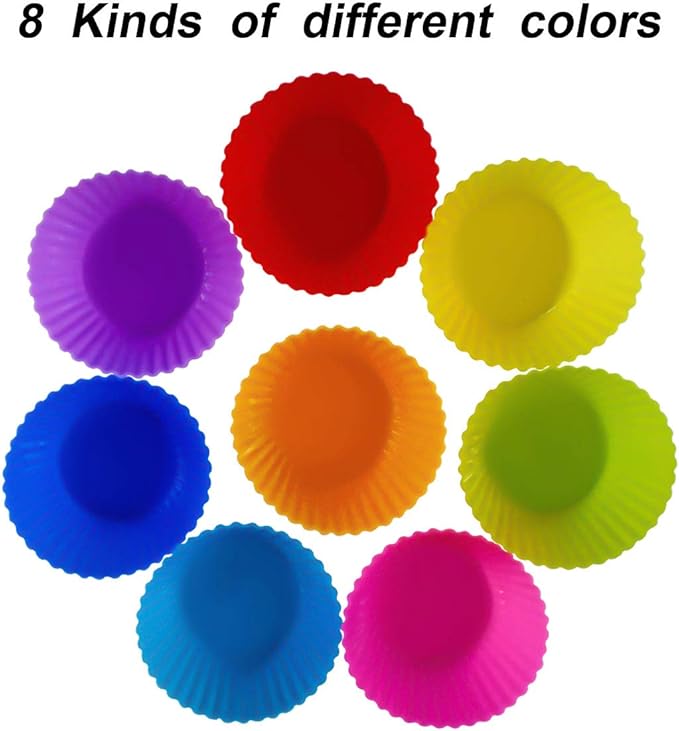 24 Pack Silicone Baking Cups Reusable Muffin Liners Non-Stick Cup Cake Molds Set Cupcake Silicone Liner Standard Size Silicone Cupcake Holder Reusable Cupcake Liners Christmas Gift (8 Rainbow Colors)