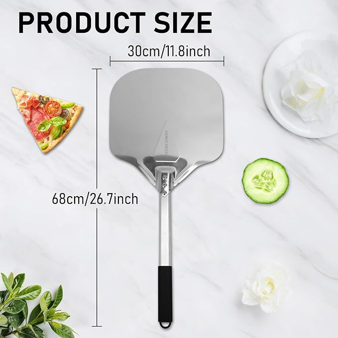 Perforated Pizza Peels 6 INCH pizza spatula paddle Long Handle Metal Pizza Spatula for Indoor and Outdoor (12 Inch)