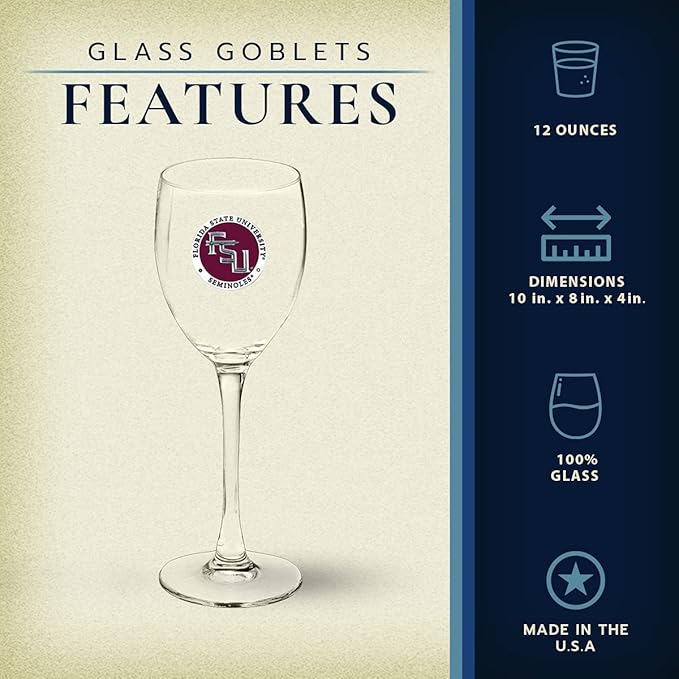 Heritage Pewter Florida State Seminoles Glass Goblets – Set of 2 | 12 OZ Goblet Wine Glasses | Expertly Crafted Pewter Glass