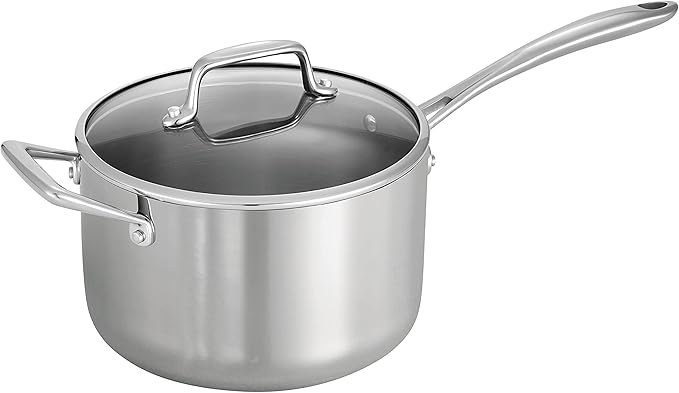 Tramontina Tri-Ply Clad Stainless Steel 4-Quart Sauce Pan with Glass Lid, Induction-Ready, Dishwasher-Safe, NSF-Certified