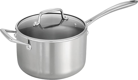 Tramontina Tri-Ply Clad Stainless Steel 4-Quart Sauce Pan with Glass Lid, Induction-Ready, Dishwasher-Safe, NSF-Certified