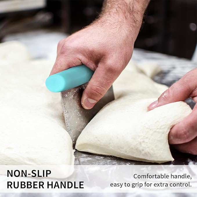 4TH Bench Scraper - Professional Stainless Steel Dough&Pastry Cutter, Multi-Purpose Kitchen Essential Gadget, Food-Safe Chopping Board Aid, Perfect Home Baking Culinary Tool - Turquoise
