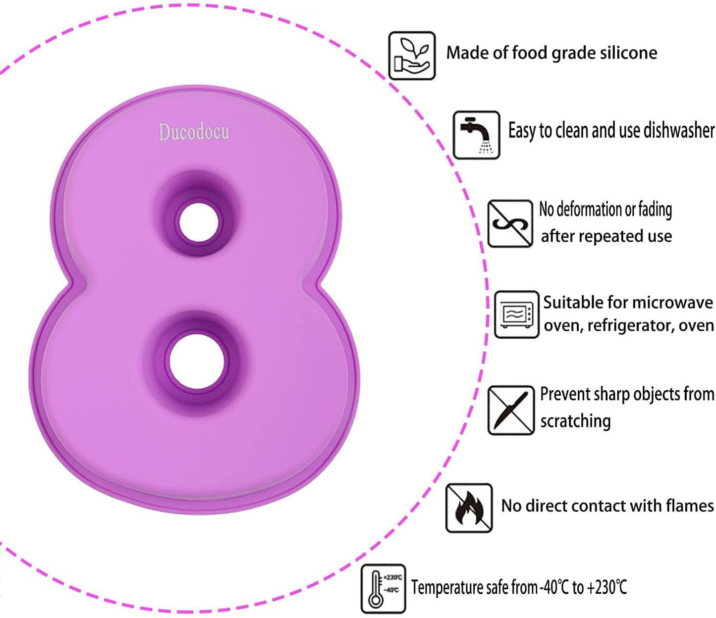 Ducodocu Large Silicone Cake Pans Number Cake Mould 3D Novelty Cake Tins DIY Baking Mold for Birthday Wedding Anniversary 10 inch Number of 8 Purple, 1 Pack