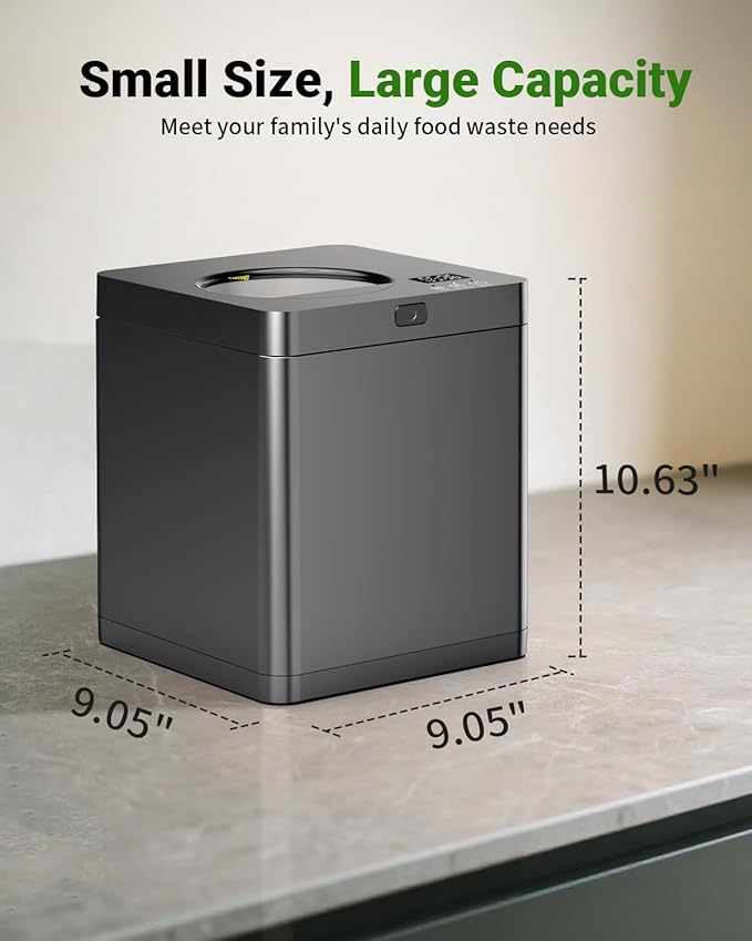 Growell Electric Composter for Kitchen, 2.5L Indoor Countertop Compost Bin Kitchen with LED Display, Visible Window & Carbon Filter, Auto-Clean, 4H/6H Fast Processing, Odorless Food Compost Machine