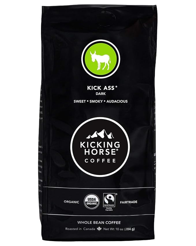 Kicking Horse Coffee, Kick Ass, Dark Roast, Whole Bean, 10 oz - Certified Organic, Fairtrade, Kosher Coffee (Pack of 6),10 Ounce (Pack of 6)