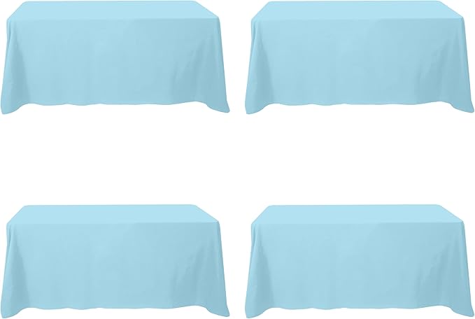 BRILLMAX 4 Pack Light Blue Tablecloths for 6 Foot Rectangle Tables 90 x 132 Inch - 6ft Rectangular Bulk Linen Polyester Fabric Washable Cloth Cover for Wedding Reception Banquet Birthday Party