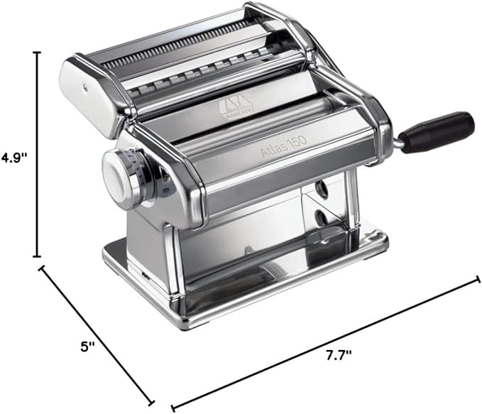 Cotswold Homeware Stainless Steel Pasta Making Machine with Adjustable Thickness Settings | Wooden Pasta Drying Rack | Pasta Cutter Scraper and Pasta Serving Tongs