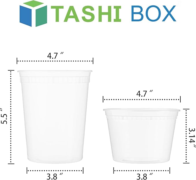 TashiBox Deli Food Containers with Lids 48 Sets (16 & 32 oz 24 Each) - Plastic Food Storage Containers - Clear Disposable Meal Prep Containers, BPA Free, Leakproof, Microwave and Freezer Safe