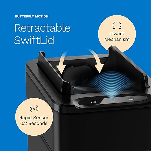 hOmeLabs 2.4 Gallon Touchless Sensor Trash Can, Automatic Retractable Butterfly Lid, Batteries Included, Space-Efficient, Easy Clean, Battery-Powered