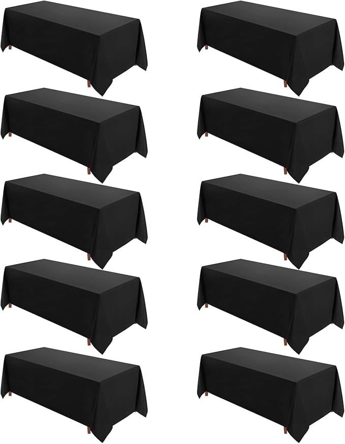 VidaFete Table Cloth 10 Pack 90 * 156inch Rectangle Tablecloth Polyester, Stain Wrinkle Resistant Polyester Dining Table Cover for Kitchen Dinning Party Wedding Rectangular Tabletop Decoration(Black)