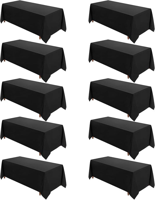 VidaFete Table Cloth 10 Pack 90 * 156inch Rectangle Tablecloth Polyester, Stain Wrinkle Resistant Polyester Dining Table Cover for Kitchen Dinning Party Wedding Rectangular Tabletop Decoration(Black)