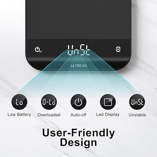 Ultrean Food Scale, Digital Kitchen Scale with LED Display, Weight Grams and Ounces for Baking Cooking, 6 Units with Tare Function, 11lb (Batteries Included)