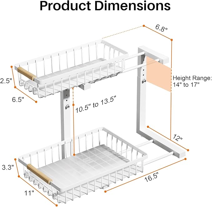 REALINN Under Sink Organizer, Height Adjustable Under Sink Organizers and Storage, 2 Tier Pull Out Drawer Cabinet Storage for Kitchen Bathroom, 2 Pack, White