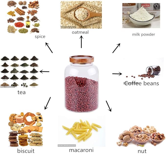 Large Glass Food Canisters, 66 FL OZ(1950ml) Kitchen Serving Stoarge Container with Airtight Acacia Lids, Cereal Dispenser Jars for Spaghetti Pasta, Powder, Spice, Tea, Coffee(7.6inch high)