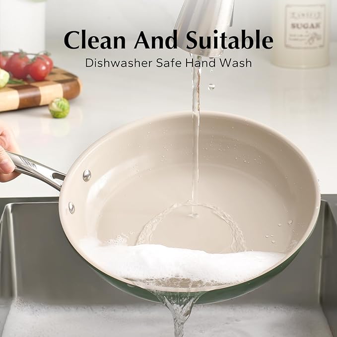 Redchef Non Stick Ceramic Frying Pan Set, Non Toxic Ceramic Pans for Cooking, 8" 9.5" 11" Skillet Set, No PFAS & PTFE & PFOA with Stainless Steel Handle, Dishwasher & Oven Safe Max up to 842°F (Green)