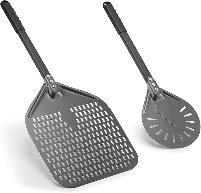 Pizza Peel 12 Inch+8 Inch, Aluminum Metal Pizza Turning Peel, Professional Pizza Spatula Paddle for Homemade Pizza