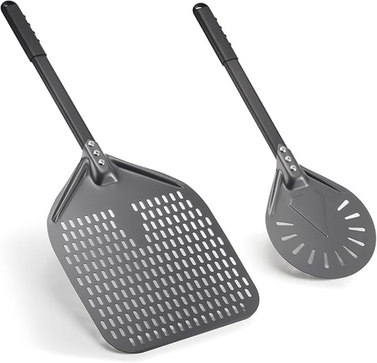 Pizza Peel 12 Inch+7 Inch, Aluminum Metal Pizza Turning Peel, Professional Pizza Spatula Paddle for Homemade Pizza