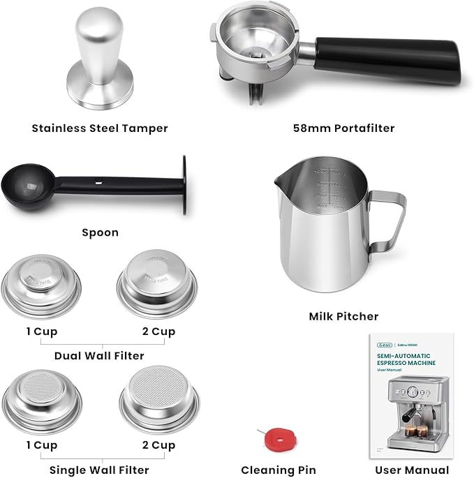 Gevi EzBru 1000C Commercial Grade Espresso Machine | 20Bar Pump + PID Temp Control (Adjustable Shot/Temp) | 58mm Portafilter w/Pressure Gauge | 2.2L Tank & Barista Kit | Home & Café Use