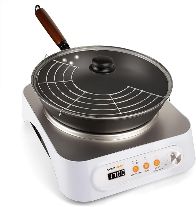 Induction Wok, 1700w Portable Electric Woks Single Burner Electric Cooktop Induction Heater With 13-inch Carbon Steel Wok