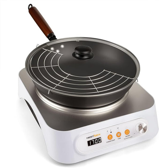 Induction Wok, 1700w Portable Electric Woks Single Burner Electric Cooktop Induction Heater With 13-inch Carbon Steel Wok