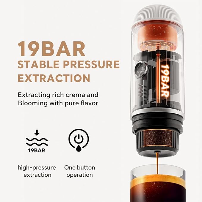 BENFUCHEN Portable Electric Espresso Machine, Travel Coffee Maker for Camping, On the Go Car Coffee Maker Self-Heating with USB-C, With Ground Coffee & N Espresso Capsule for RV/Hiking/Office, White