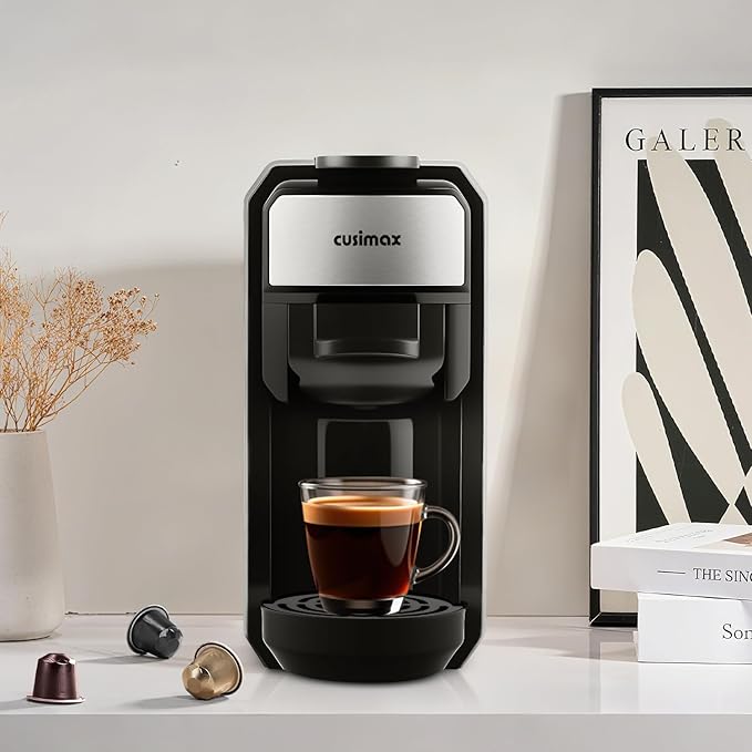 CUSIMAX Espresso Machine Single Serve Coffee Machine Compatible with Nespresso Pods, Adjustable Brewing Size, 19Bar Coffee Maker, Stainless Steel Espresso Maker with 20oz Remevable Water Tank