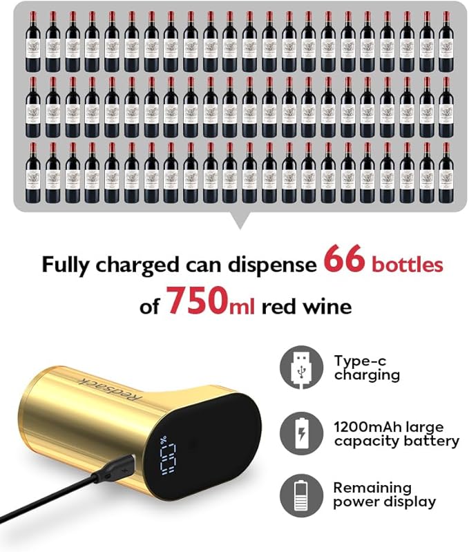 Smart Digital Wine Dispenser & Electric Aerator with Auto Stop, 1-999ML Quantitative Pour & Hands-Free Sensor for Wine, Whiskey, Spirits - Ideal Gift for Men, Dad, Him, Wine Enthusiasts (Gold)