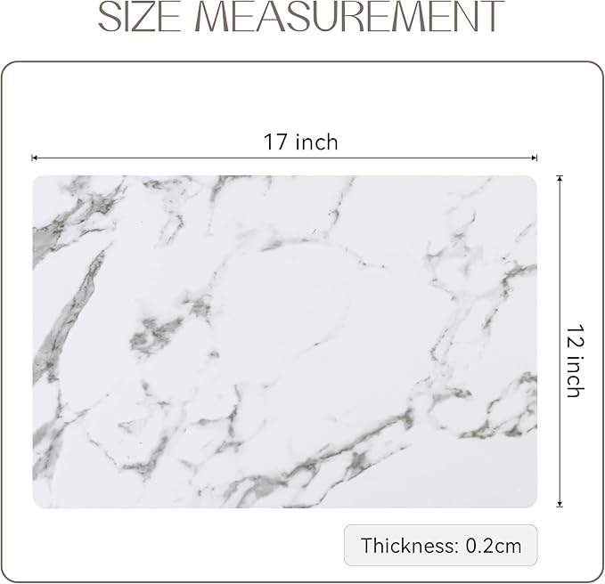 Romanstile Vinyl Placemats Set of 8-12 X 18 Inch - Heat Resistant Place Mats 100% Waterproof Oilproof Wipeable Reversible Faux Leather Table Mats for Kitchen/Dining/Party/Outdoor, Marble