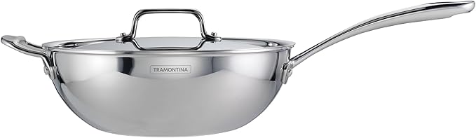 Tramontina Utsava Tri-Ply Clad Stainless Steel 3.75-Quart Wok with Lid and Ceramic Non Stick Interior, Induction-Ready Cooking Pan