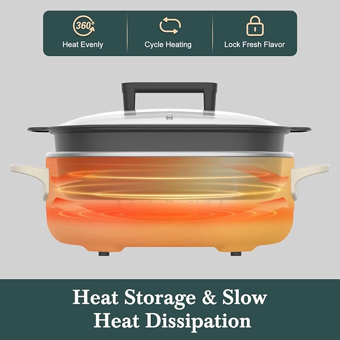 MAGNIFIQUE 6 Quart Multi-Cooker with 8-in-1 Casserole Programmable Slow Cooker, Dutch Oven, Pasta, Nonstick, Oven Safe Pot to 500°F Oatmeal Oatmeal