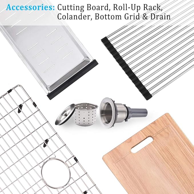 32-inch Undermount Workstation Kitchen Sink Single Bowl 16 Gauge Stainless Steel Kitchen Sink Handmade R10 Deep Basin