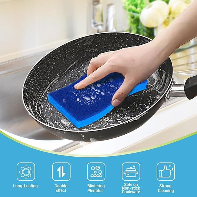 AIDEA XL Scrub Sponges Non-Scratch 12Count, Extra Large Sponges Kitchen, Sponge for Dishes, Cleans Fast Without Scratching Safe for Non-Stick Cookware, Cleaning Power for Kitchen, House