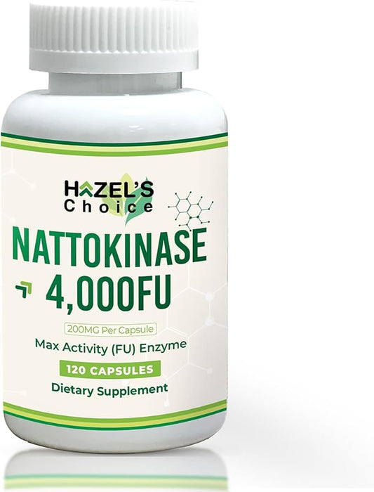 HAZEL'S Choice Nattokinase 4,000 FU – 120 Capsules – 200MG Per Capsule – Maximum Activity FU Enzyme – Dietary Supplement – Non-GMO & Gluten-Free