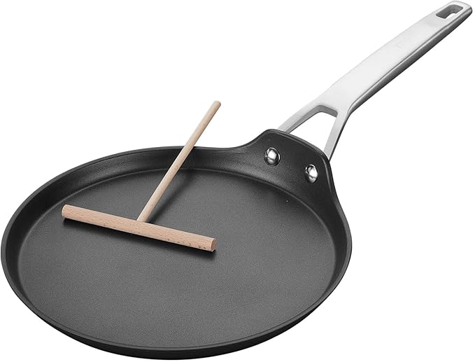 MsMk Crepe Pan with Spreader, 9 1/2 Inch Titanium and Ceramic Nonstick Flat Skillet Pancake Tawa Dosa Tortilla Pan, Induction Compatible, PFOA Free, Oven Safe to 700°F