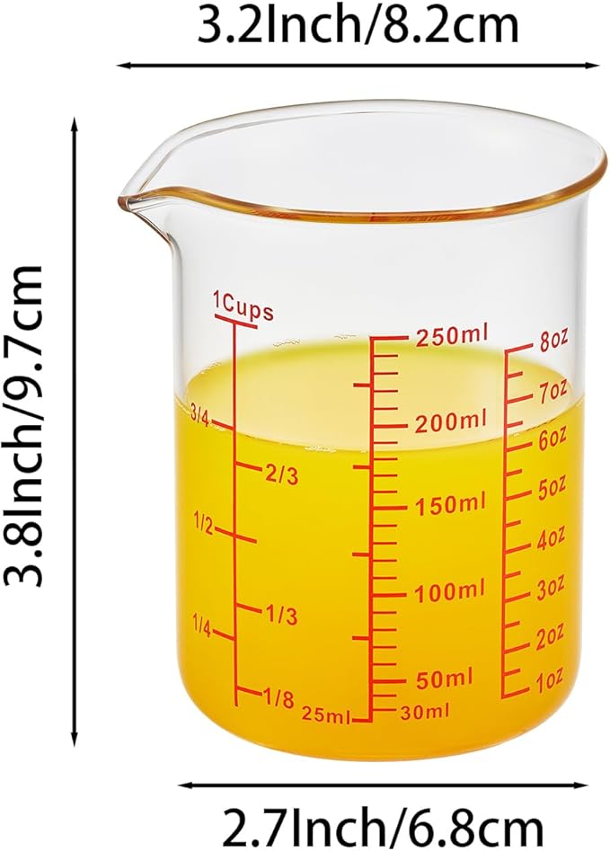 Ackers Glass Measuring Cup 1 Cup,8oz Borosilicate Liquid Measuring Cup with Spout