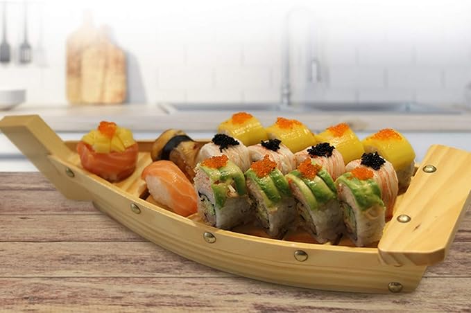 Kichgather 16.5“ Wooden Sushi Serving Tray Boat Plate for Restaurant or Home