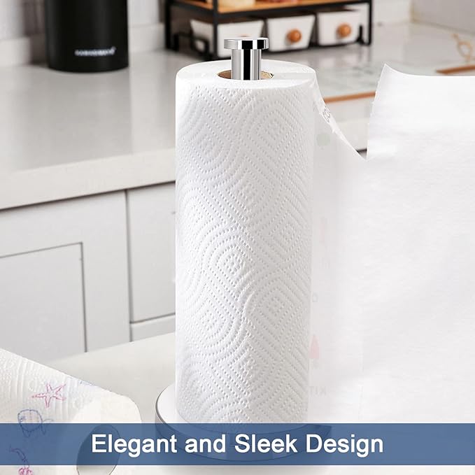 NearMoon Standing Paper Towel Holder, Kitchen Paper Towel Tissue Holder- for Bathroom Countertop, Standard or Jumbo-Sized Roll Paper (with Stainless Steel Base, Chrome Finish)