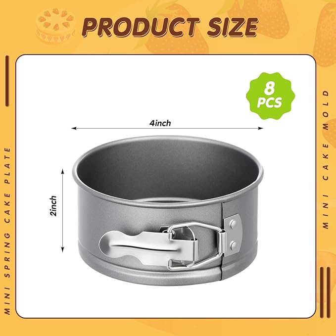 Sunnyray 8 Pcs 4 Inch Springform Pan for Baking Mini Cheesecake Pans with Removable Bottom Nonstick Leakproof Round Cake Mold Spring Form Molds for Mini Cheesecake Pizza and Quiches (Grey)