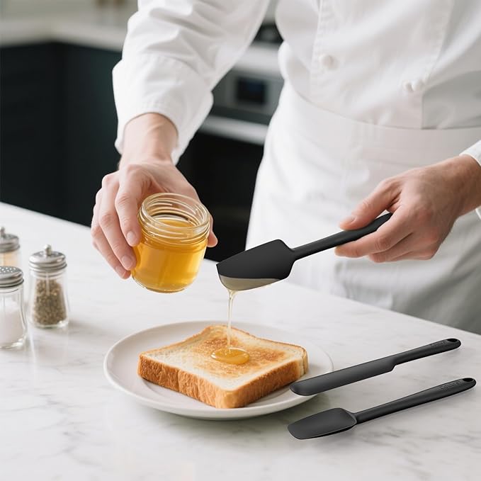 Coukre Silicone Spatula Set of 5,High Heat Resistant, Food Grade Silicone, Upgraded Extended Reinforced Handle,Dishwasher Safe, for Baking, Cooking (Pure Black, Solid color)