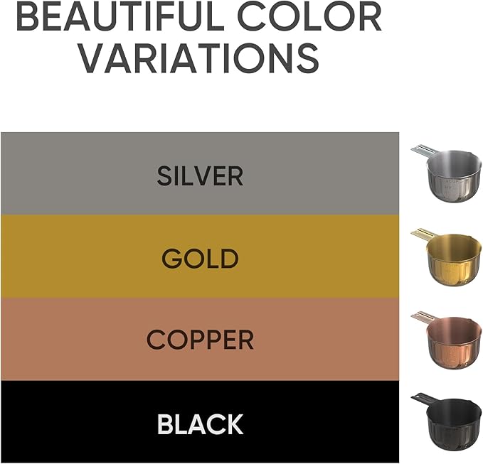 Color Up 2 Cup Measuring Cup, 480ml Gold Stainless Steel Metal Measuring Scoop, Easy-Pour Spouts, Engraved Markings, for Dry & Liquid Ingredients